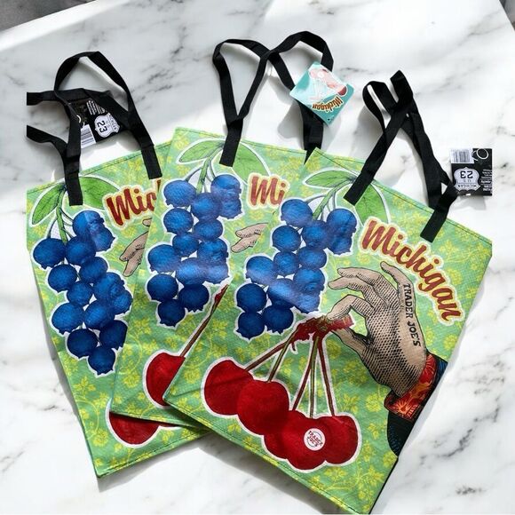 Trader Joe’s Colorful Michigan Tote Bags. Lot of 3. NWT - Picture 1 of 2